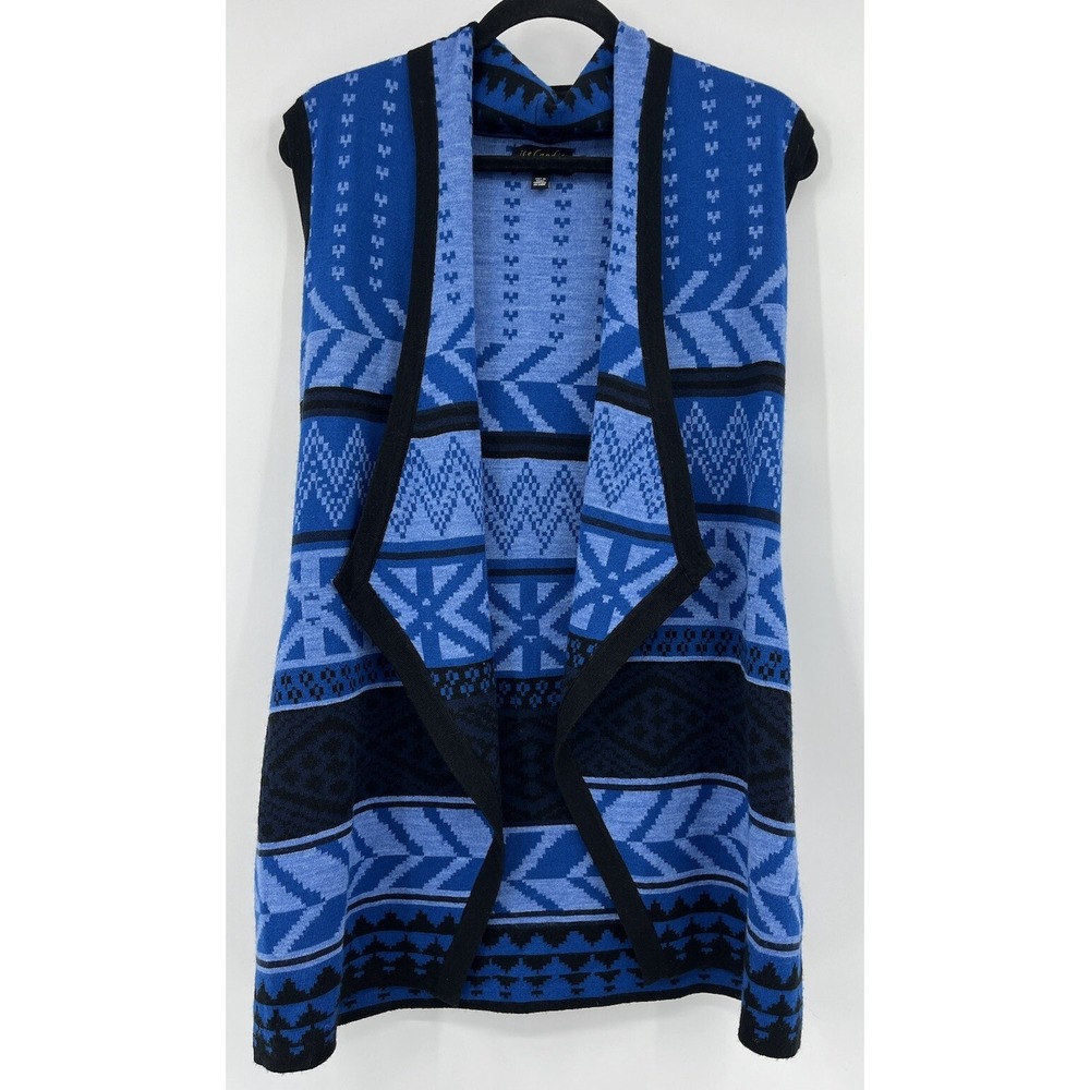Icelandic Design Open Front Long Wool Blend Vest Fair Isle Size Medium